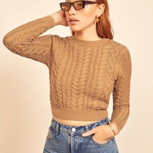 Reformation Dauphine Cable Knit Sweater Size S in Camel